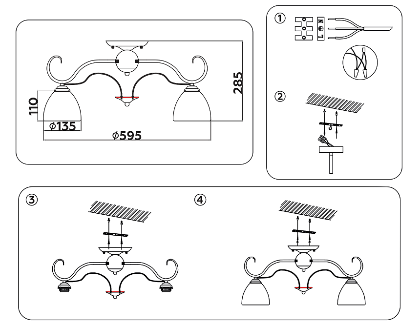TR3046/5 SB/FR бронза/белый матовый E27/5 max 40W D595*285
